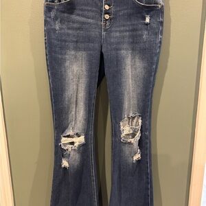 KanCan Dark Blue Distressed Flare Jeans